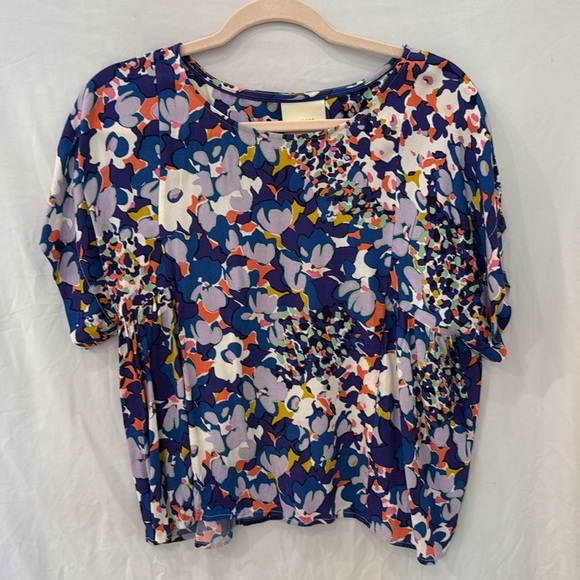 Anthropologie Maeve Milla Blue Floral Swing Blouse Size XS - Picture 3 of 5